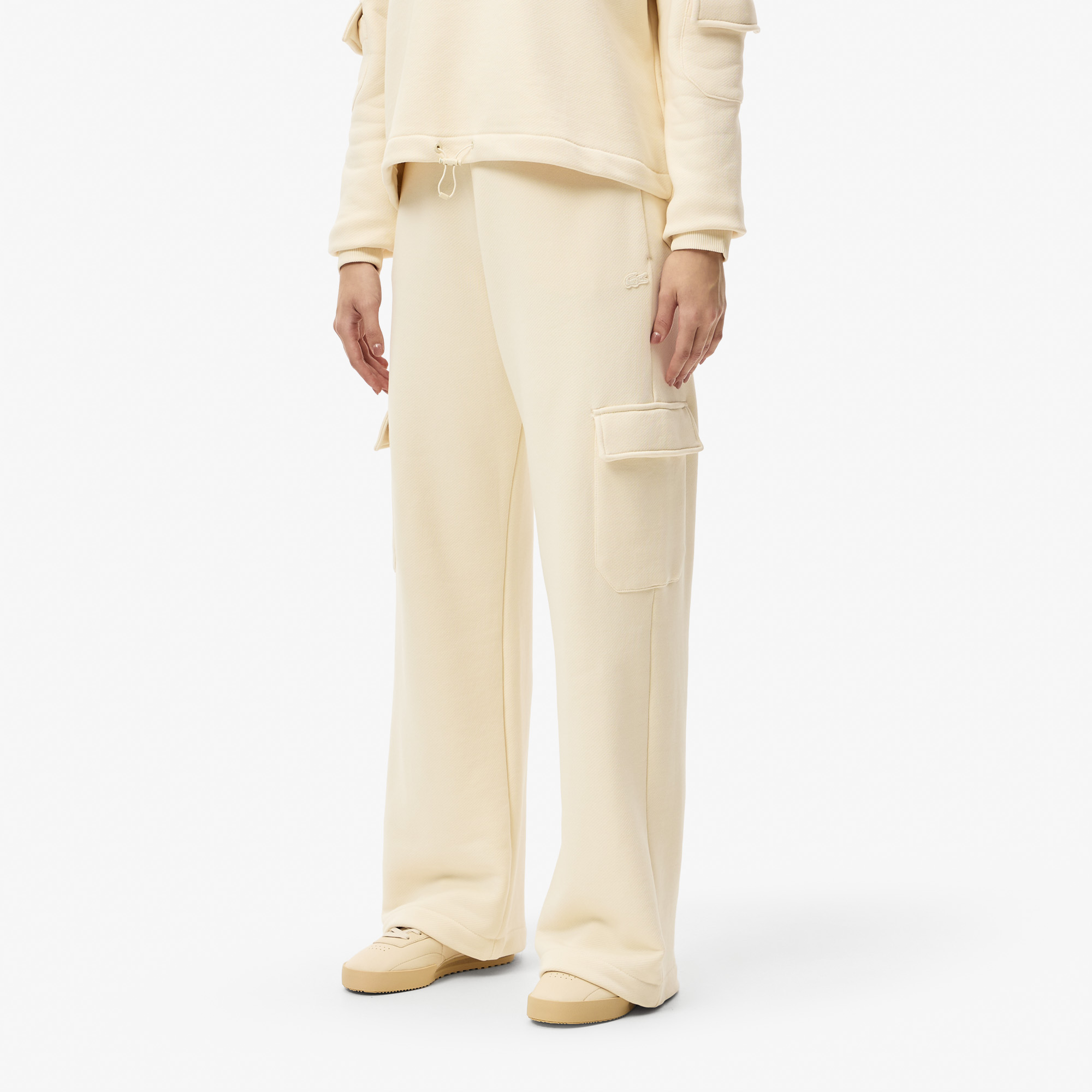 Женские хлопковые спортивные брюки Lacoste RELAXED FIT XF2603 белый  Фото 3