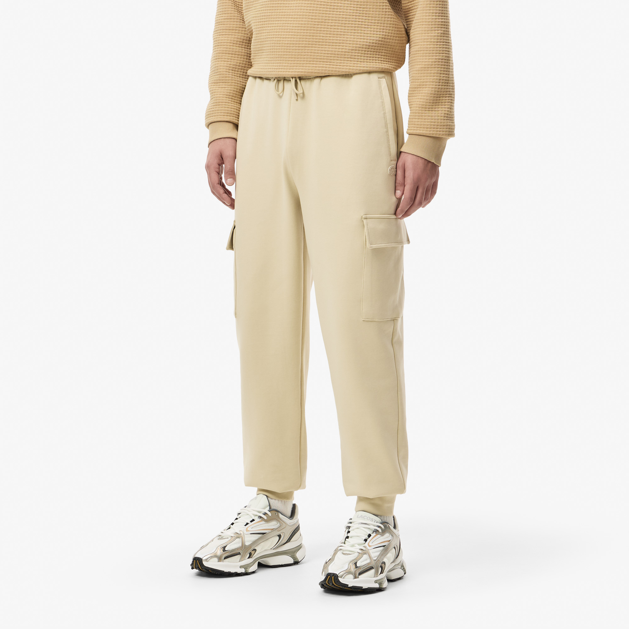 Мужские хлопковые спортивные брюки Lacoste REGULAR FIT XH2601 бежевый  Фото 3