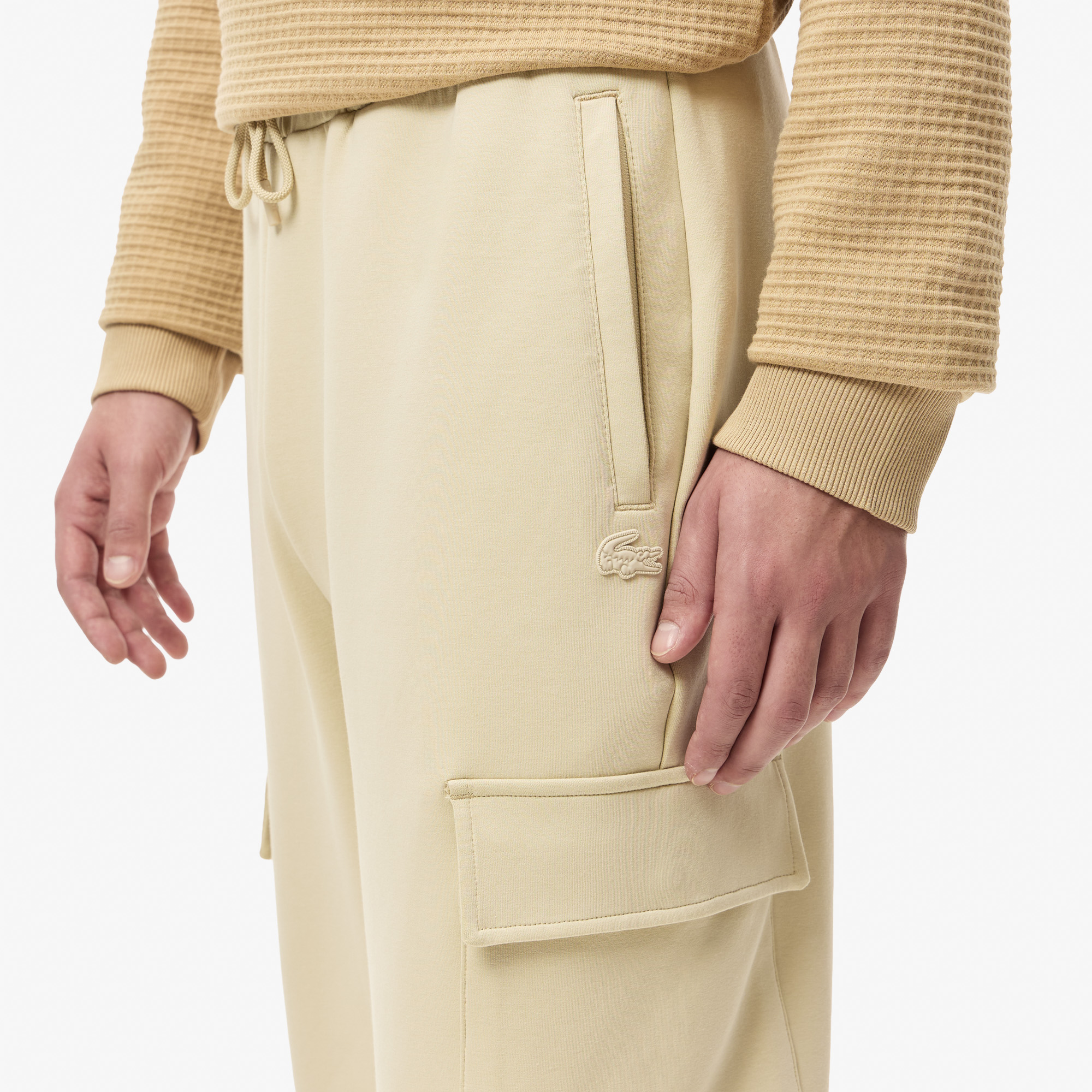 Мужские хлопковые спортивные брюки Lacoste REGULAR FIT XH2601 бежевый  Фото 4