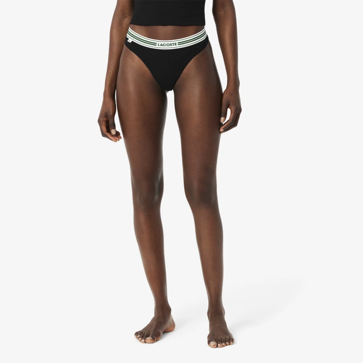 Женские трусики-стринги Lacoste из эластичного хлопка с логотипом на талии