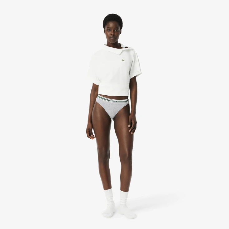 Женские трусики-стринги Lacoste из эластичного хлопка с логотипом на талии