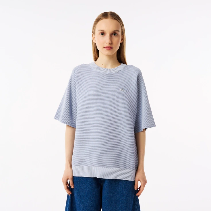 Женский вязаная футболка Lacoste Oversize с коротким рукавом
