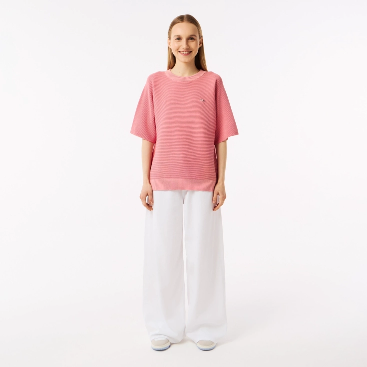 Женский вязаная футболка Lacoste Oversize с коротким рукавом