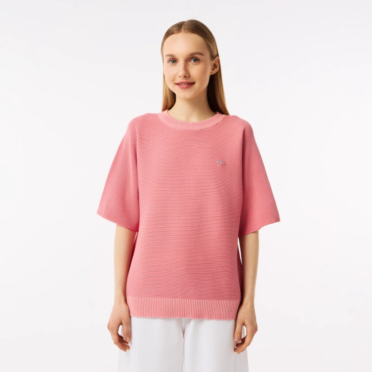 Женский вязаная футболка Lacoste Oversize с коротким рукавом
