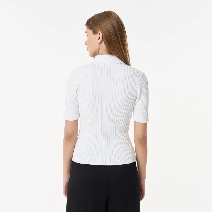 Женский лёгкий свитер Lacoste с коротким рукавом и воротником-поло