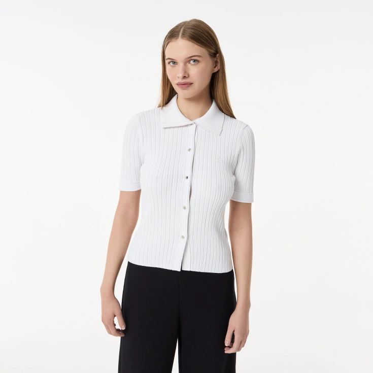 Женский лёгкий свитер Lacoste с коротким рукавом и воротником-поло