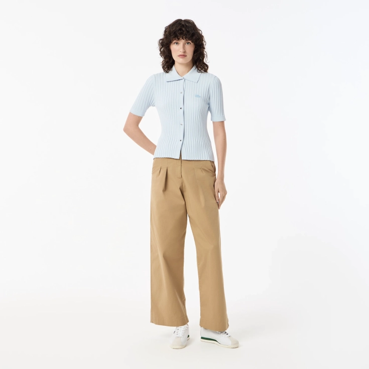 Женский лёгкий свитер Lacoste с коротким рукавом и воротником-поло