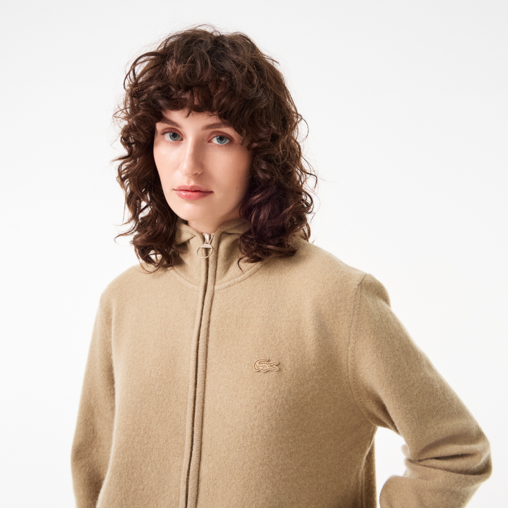 Женский шерстяной свитер-толстовка Lacoste на молнии с капюшоном