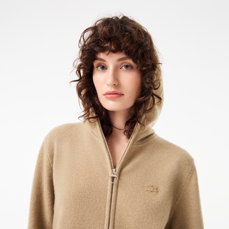 Женский шерстяной свитер-толстовка Lacoste на молнии с капюшоном