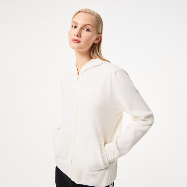 Женский шерстяной свитер-толстовка Lacoste на молнии с капюшоном