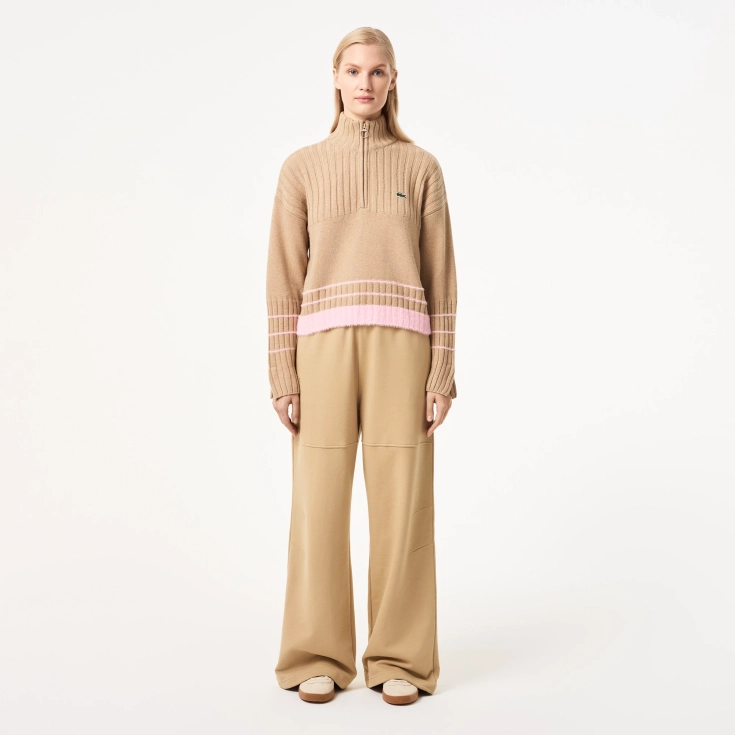 Женский короткий свитер Lacoste на молнии с длинным рукавом