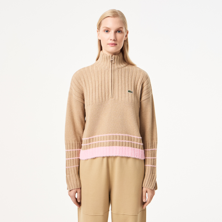 Женский короткий свитер Lacoste на молнии с длинным рукавом