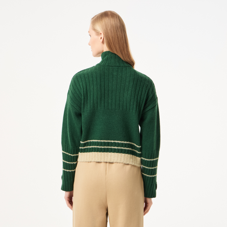 Женский короткий свитер Lacoste на молнии с длинным рукавом