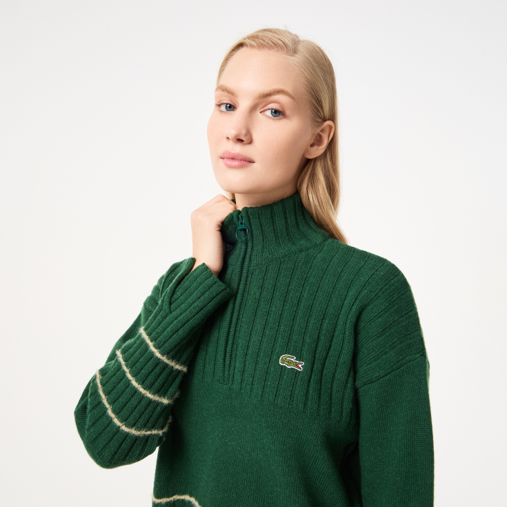 Женский короткий свитер Lacoste на молнии с длинным рукавом