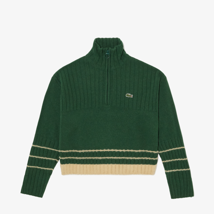 Женский короткий свитер Lacoste на молнии с длинным рукавом