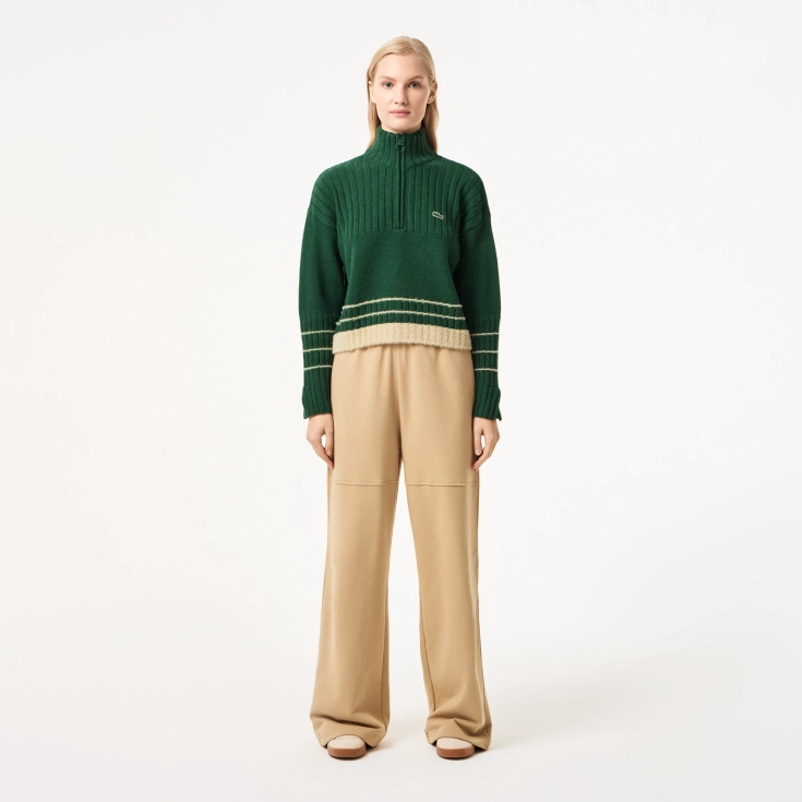 Женский короткий свитер Lacoste на молнии с длинным рукавом