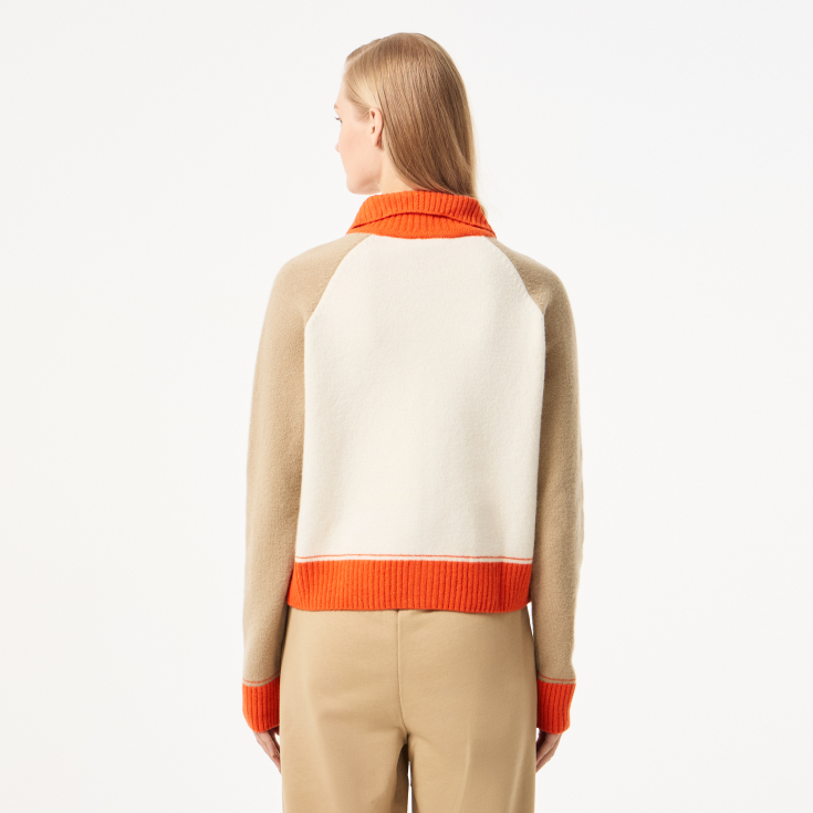 Женский шерстяной свитер Lacoste на молнии с карманами и воротником поло