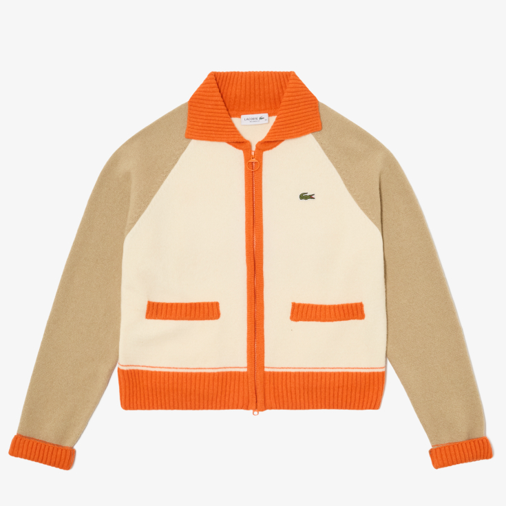 Женский шерстяной свитер Lacoste на молнии с карманами и воротником поло