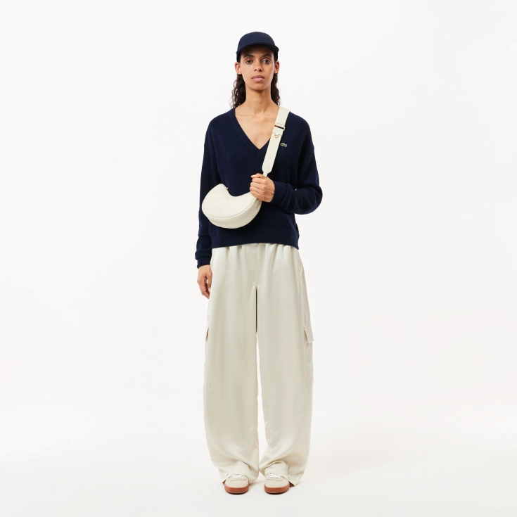 Женский шерстяной свитер Lacoste Relaxed Fit с v-образным вырезом