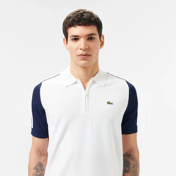 Мужское трикотажное поло Lacoste из вискозы на молнии