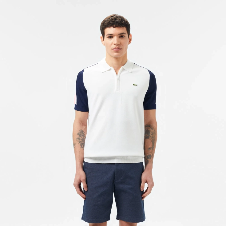 Мужское трикотажное поло Lacoste из вискозы на молнии