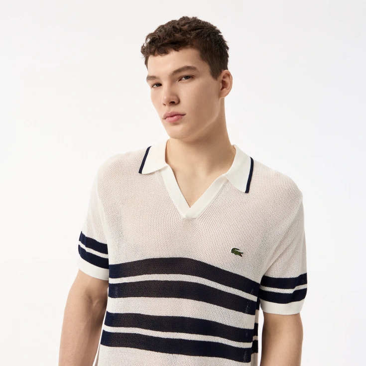 Мужское вязаное поло Lacoste в полоску