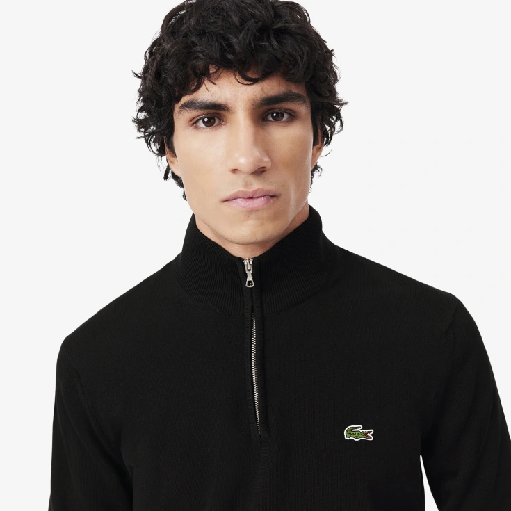 Мужской хлопковый свитер Lacoste на молнии с высоким воротом