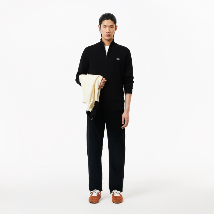 Мужской хлопковый свитер Lacoste на молнии с высоким воротом