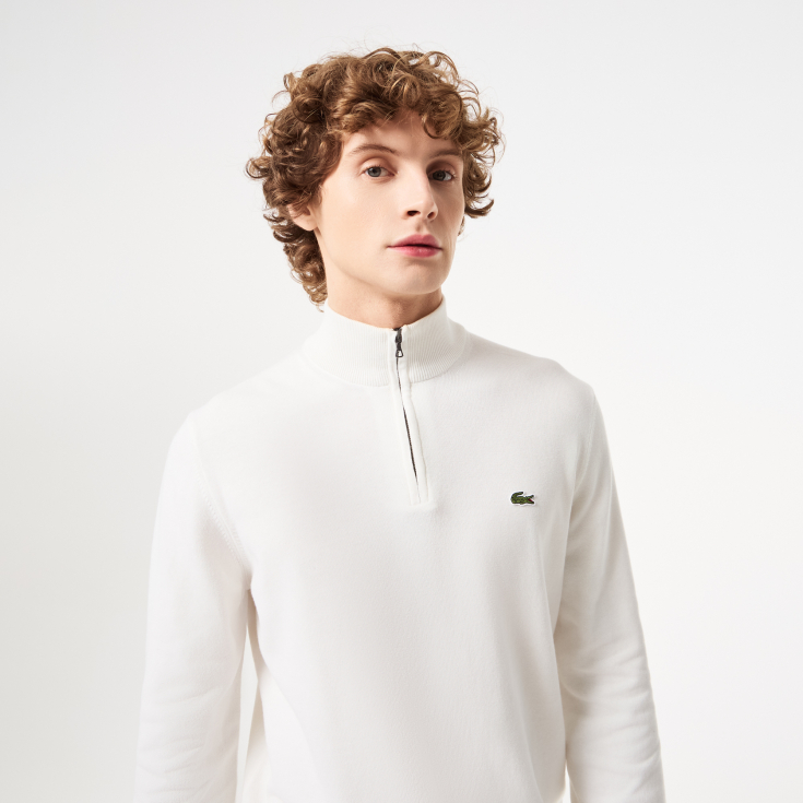 Мужской хлопковый свитер Lacoste на молнии с высоким воротом
