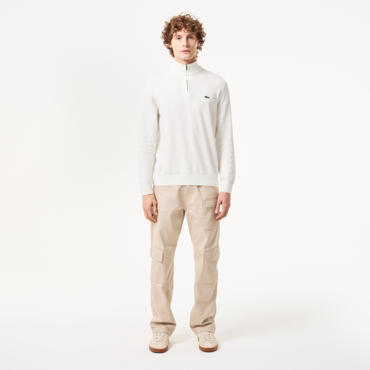 Мужской хлопковый свитер Lacoste на молнии с высоким воротом
