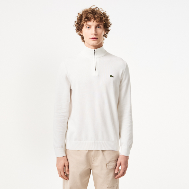 Мужской хлопковый свитер Lacoste на молнии с высоким воротом