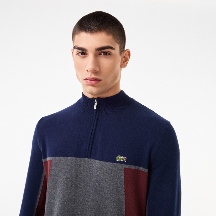 Мужской хлопковый свитер Lacoste на молнии с высоким воротом