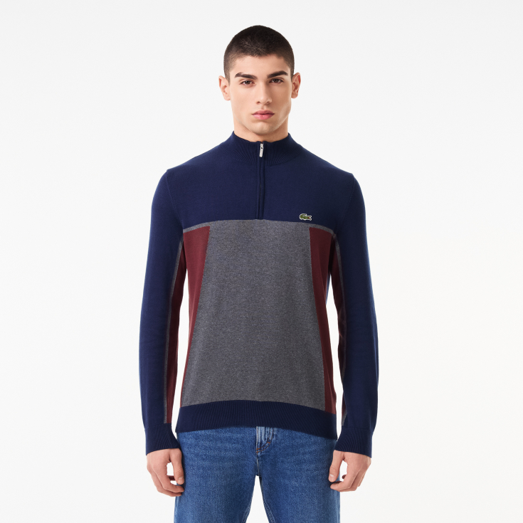 Мужской хлопковый свитер Lacoste на молнии с высоким воротом