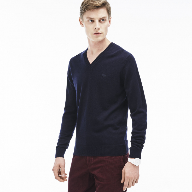 Мужской шерстяной свитер Lacoste с v-образным вырезом
