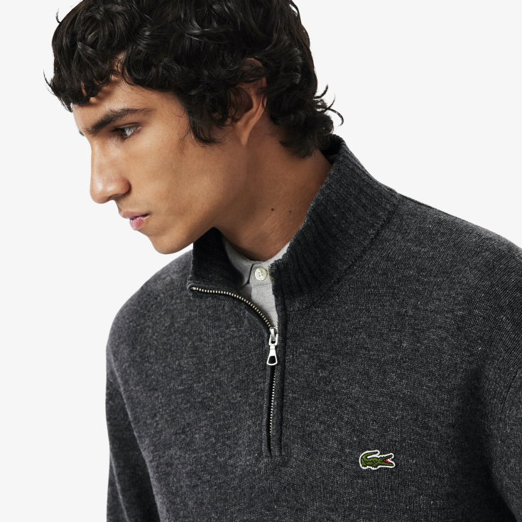 Мужской шерстяной свитер Lacoste на молнии с высоким воротом