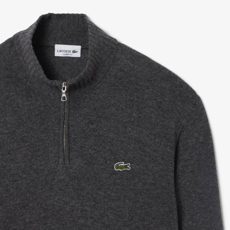 Мужской шерстяной свитер Lacoste на молнии с высоким воротом