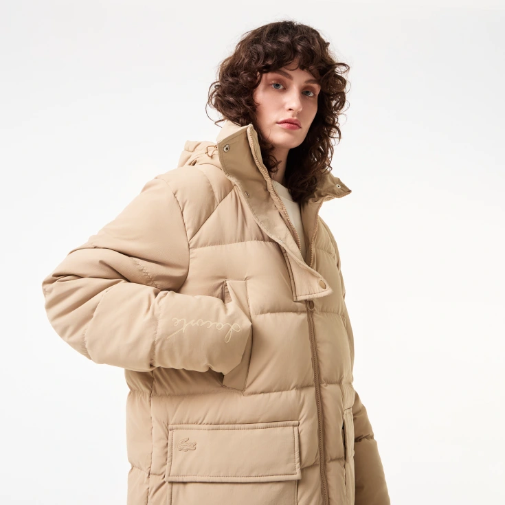 Женский длинный пуховик Lacoste с высоким воротом