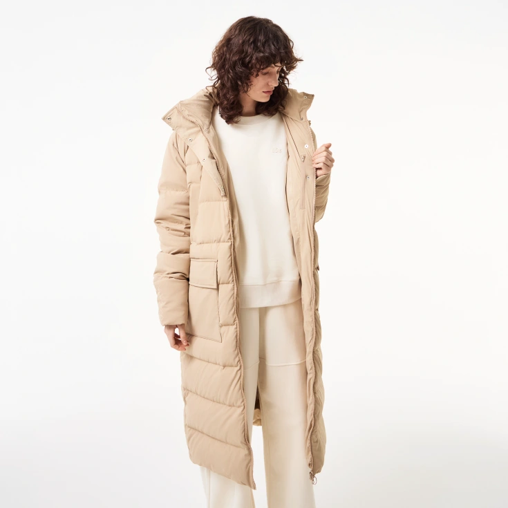 Женский длинный пуховик Lacoste с высоким воротом