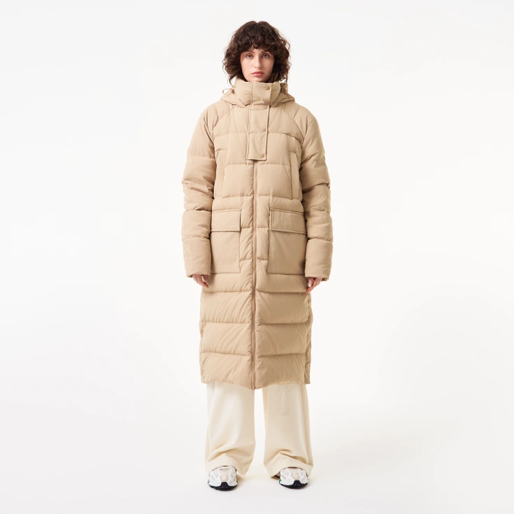 Женский длинный пуховик Lacoste с высоким воротом