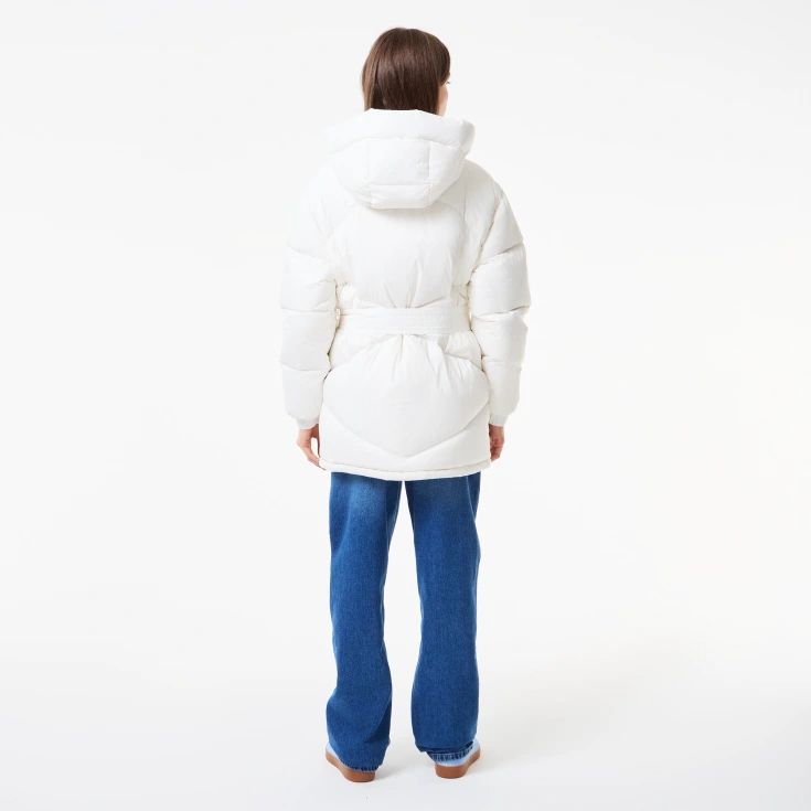 Женский короткий пуховик Lacoste с поясом и высоким воротом