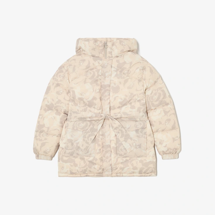 Женский короткий пуховик Lacoste с поясом и высоким воротом