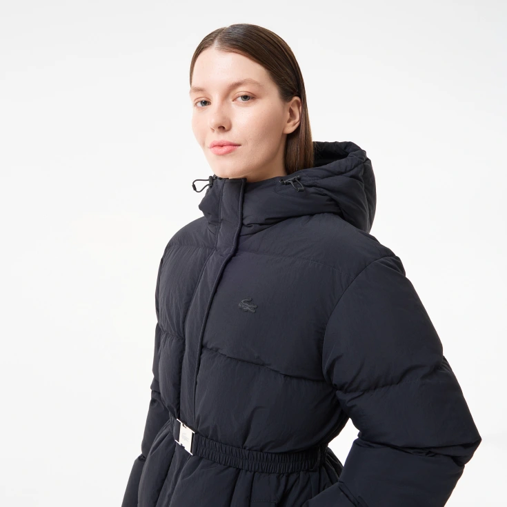 Женский длинный пуховик Lacoste с поясом