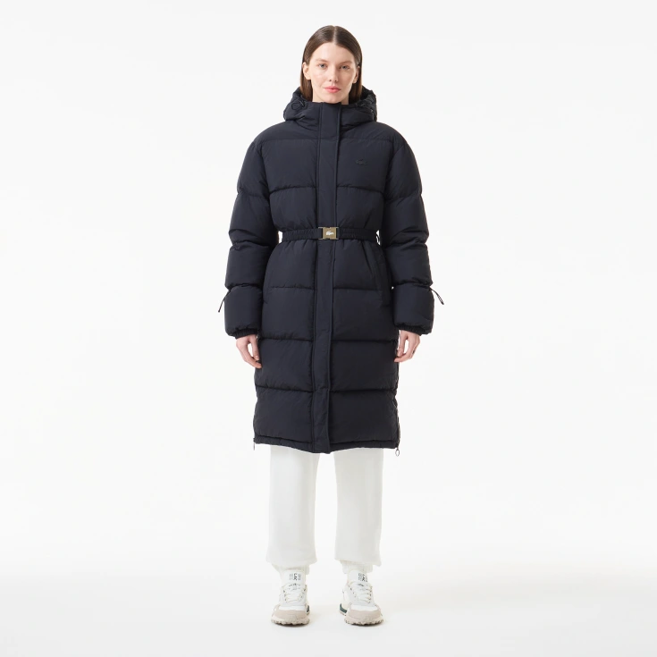 Женский длинный пуховик Lacoste с поясом