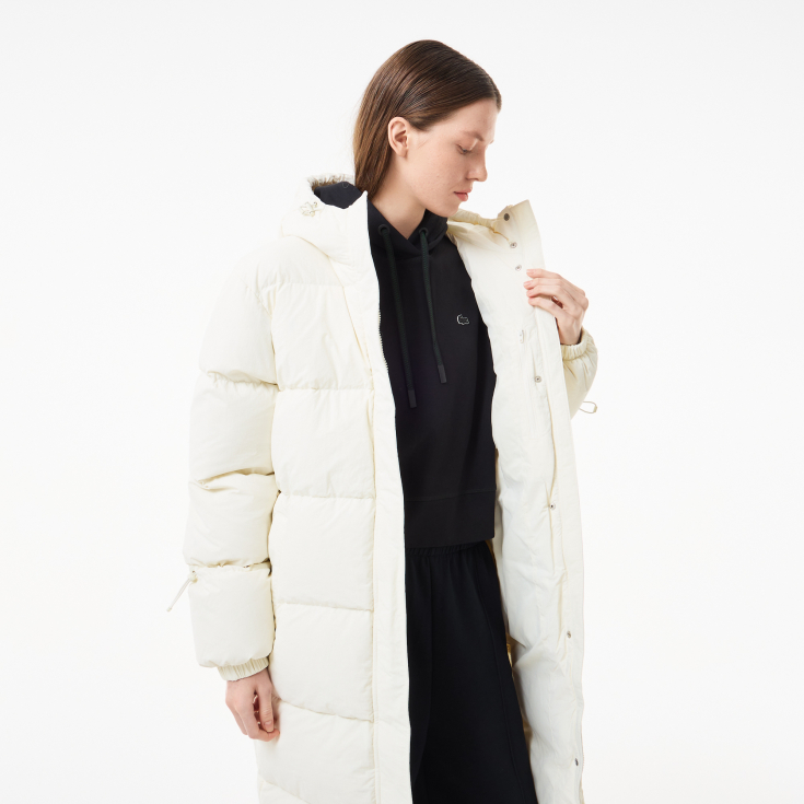 Женский длинный пуховик Lacoste с поясом