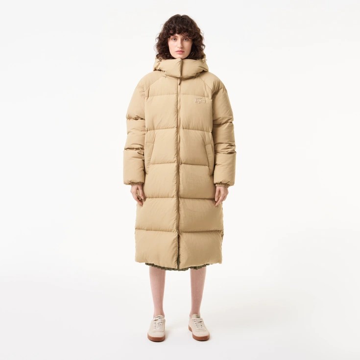 Женский длинный пуховик Lacoste с капюшоном