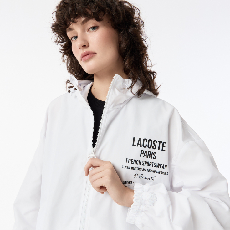 Женская укороченная куртка Lacoste на молнии с капюшоном