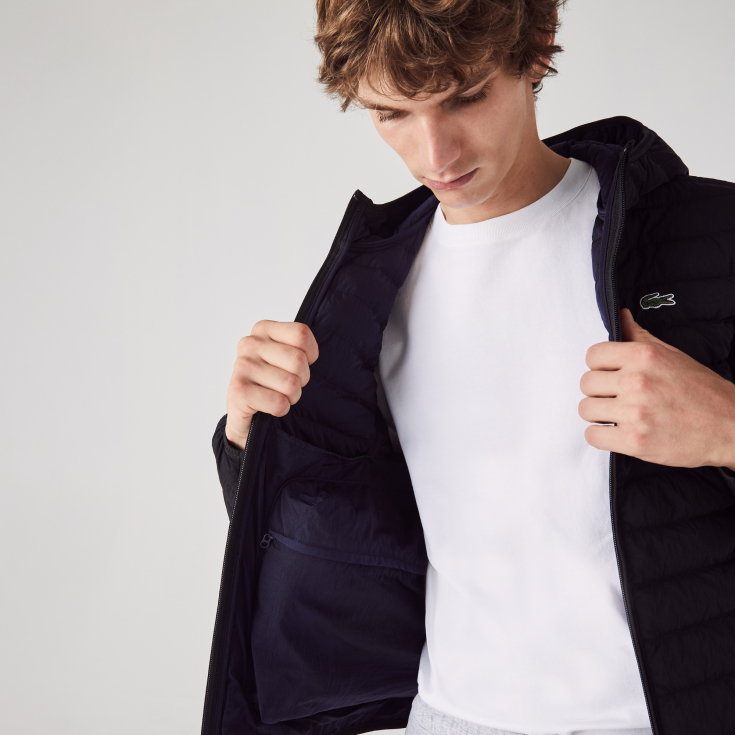 Мужская легкая складная водоотталкивающая куртка-пуховик Lacoste с капюшоном