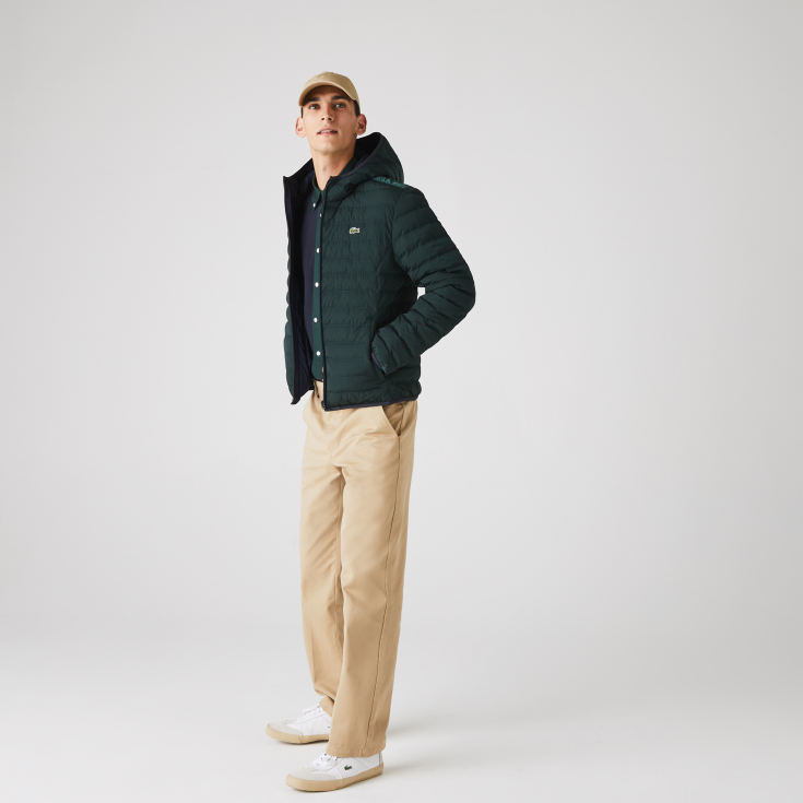 Мужская легкая складная водоотталкивающая куртка-пуховик Lacoste с капюшоном