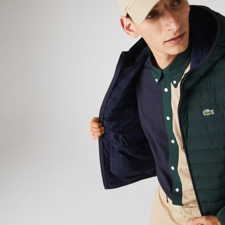 Мужская легкая складная водоотталкивающая куртка-пуховик Lacoste с капюшоном