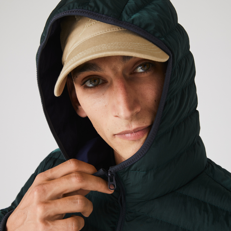 Мужская легкая складная водоотталкивающая куртка-пуховик Lacoste с капюшоном